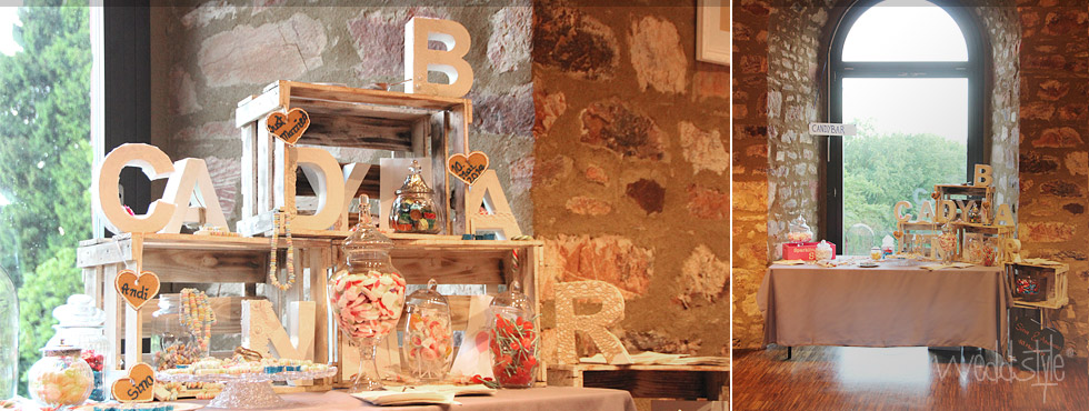 Kreative Candybar Buchstaben für die Vintage-Hochzeit