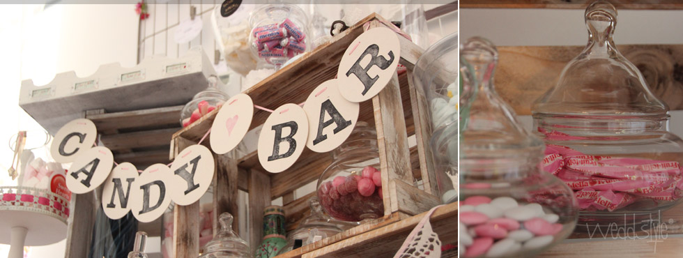 Unsere Weddstyle Candy-Bar mit Vintage Elementen und Wimpelkette